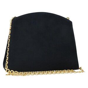 Authentic Salvatore Ferragamo Chain Shoulder Bag Suede Black Gold